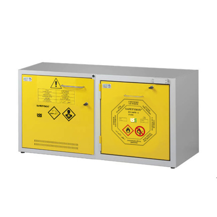 Armoire sous hotte pour produits inflammables + chimiques acides et basiques de 1200 mm de large - KEMFIRE 1200/50 TYPE A